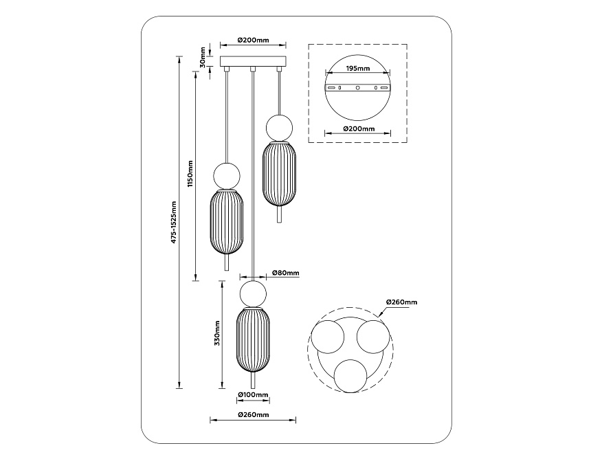 LH53102/3 BS/GR/FR латунь/серый/белый матовый G9*3 max 28W D260*1525