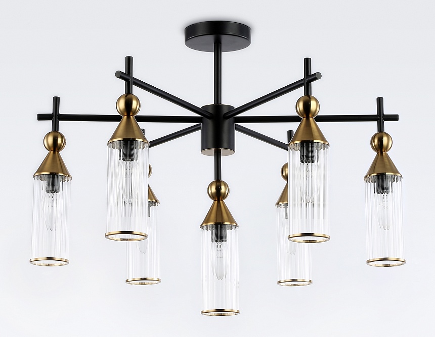 LH55257/7 BK/BS/CL черный/латунь/прозрачный E14*7 max 40W D640*520