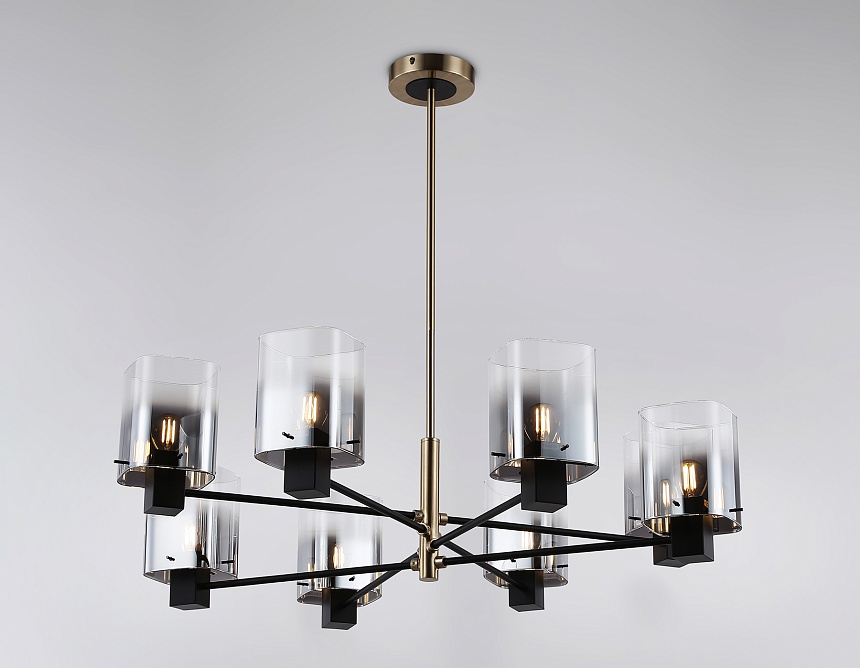 LH57043/8 BK/DBS/SM черный/темная латунь/дымчатый E14/8 max 40W D830*710