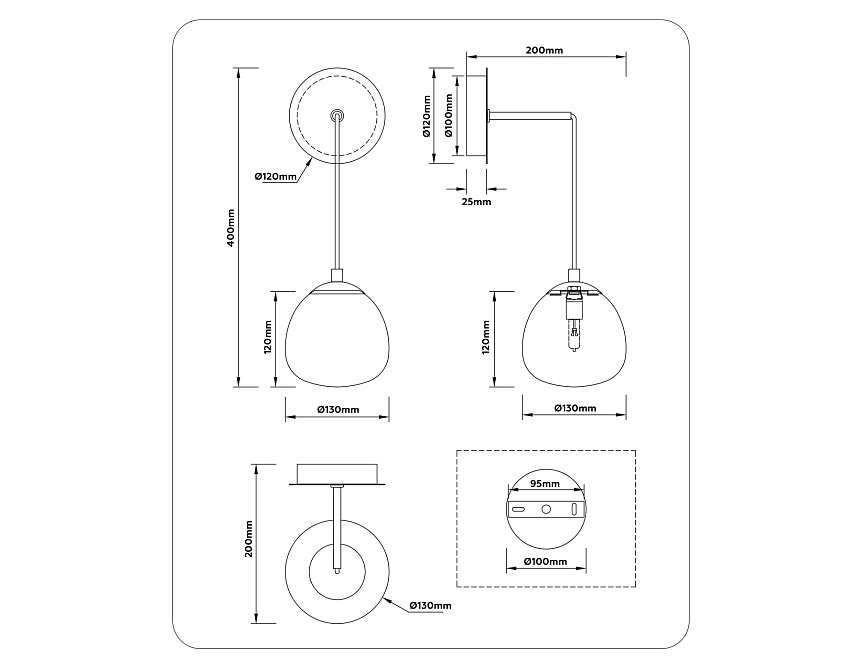 LH51005 SGD/BK/FR золотой песок/черный/белый матовый G9 max 28W 130*200*400