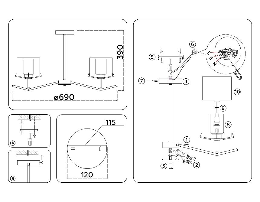 LH57001/5 SN/FR никель/белый матовый E14/5 max 40W D690*390