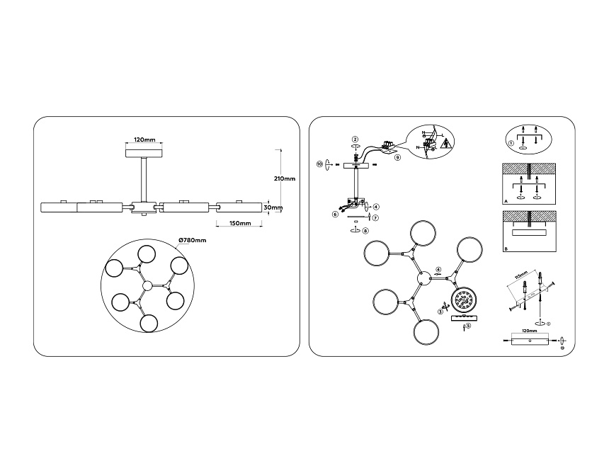FL516334/6 BK/FGD черный/золото 108W 3000-6000K D780*210 (без ПДУ)