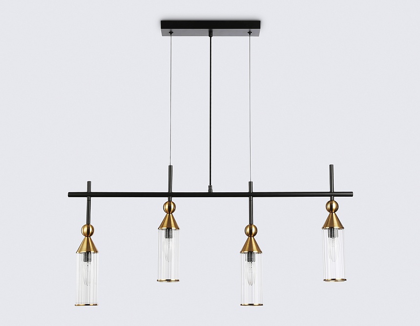 LH55254/4 BK/BS/CL черный/латунь/прозрачный E14*4 max 40W 845*65*1150