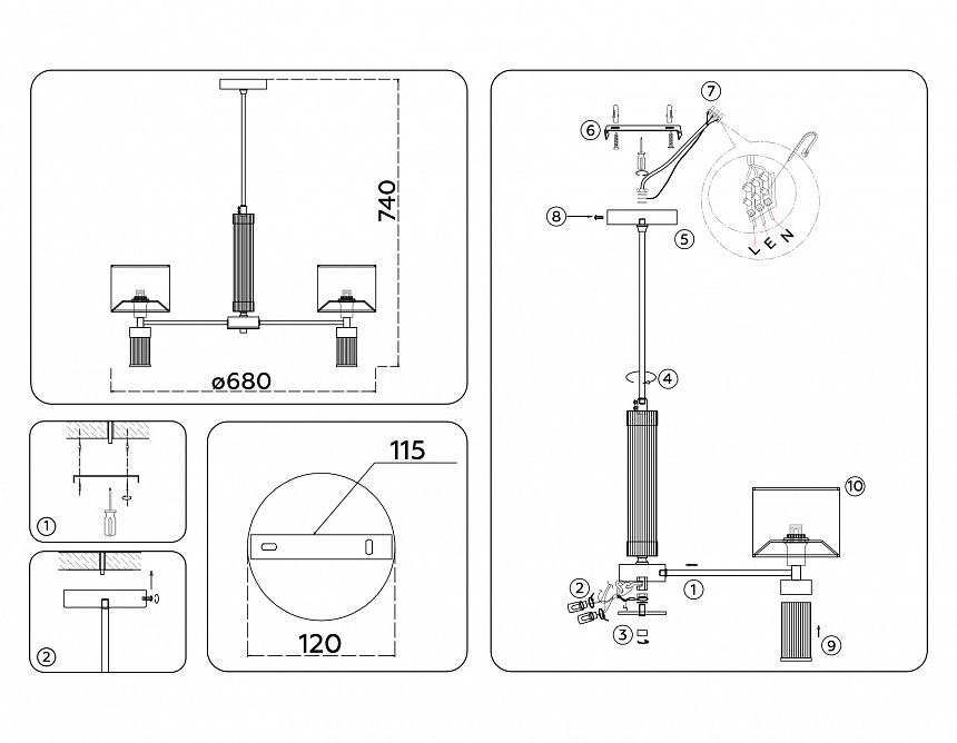 LH71301/5 CGD/WH золото/белый E14/5 max 40W D680*740
