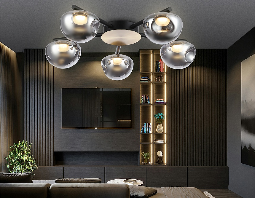 LH12009/5 BK/GD/SM черный/золото/дымчатый 30W 3000K D790*180