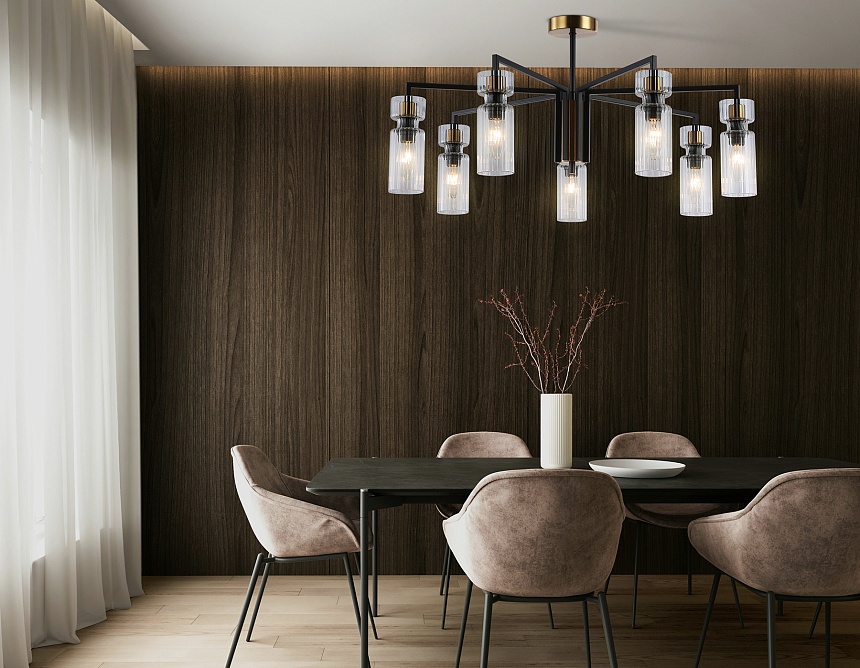 LH56115/7 BK/BS/CL черный/латунь/прозрачный E14*7 max 40W D705*350