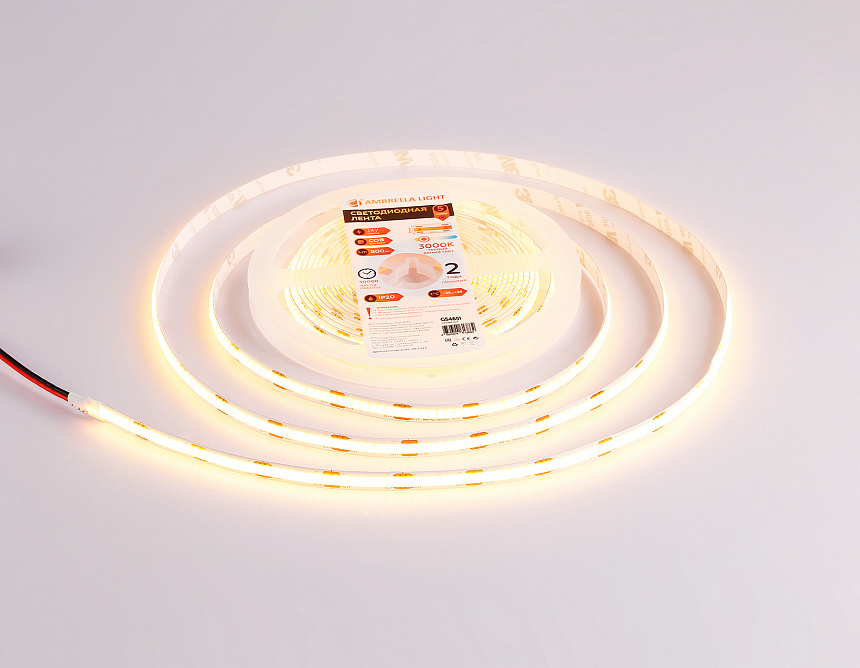 GS4651 COB 320Led/ 10W m/ 24V IP20 3000K/ 5000*8*1.54mm (2 конт.)