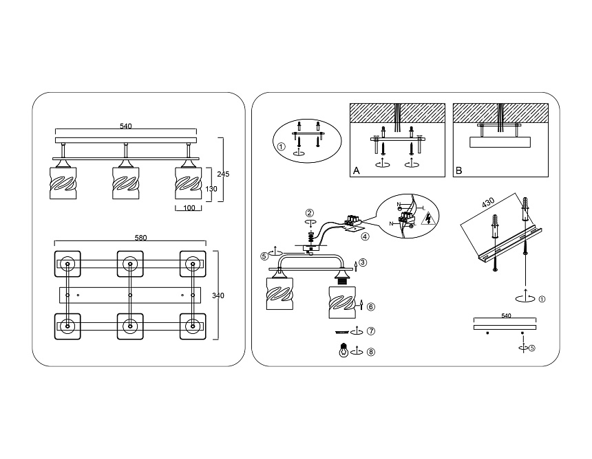 TR3033250/6 BK/WD черный/дерево E27/6 max 60W 580*340*245