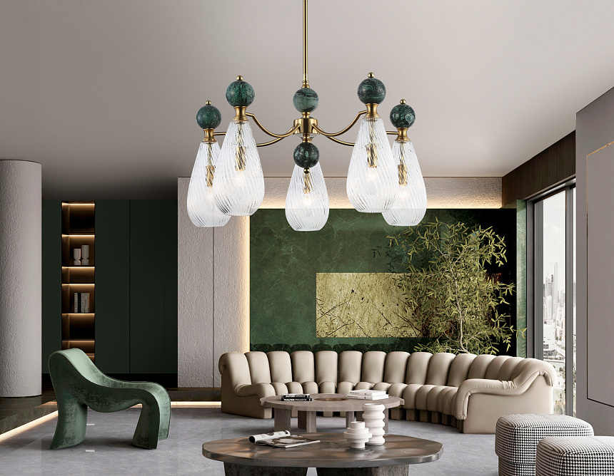 LH53292/5 BS/CL латунь/прозрачный E14*5 max 40W D675*900