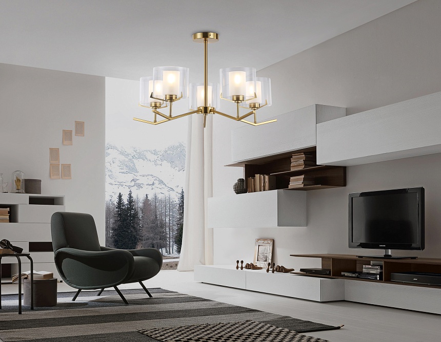 LH57007/5 BS/FR латунь/белый матовый E14/5 max 40W D690*390