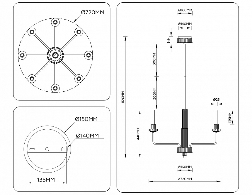 LH53126/8 GD/WH/GB золото/белый/серо-синий 13W 3000K D720*1120