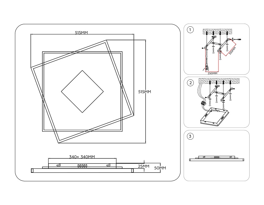 FL4791 WH/BK/WD белый/черный/дерево 77W 3000-6000K 515*515*50 (без ПДУ)