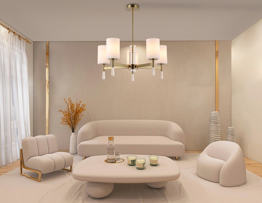 LH56261/5 BS/FR латунь/белый матовый E27/5 max 60W D600*590