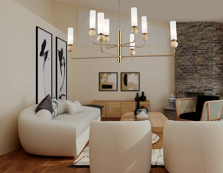 LH53252/8 BS/FR латунь/белый матовый E14*8 max 40W D1260*1445