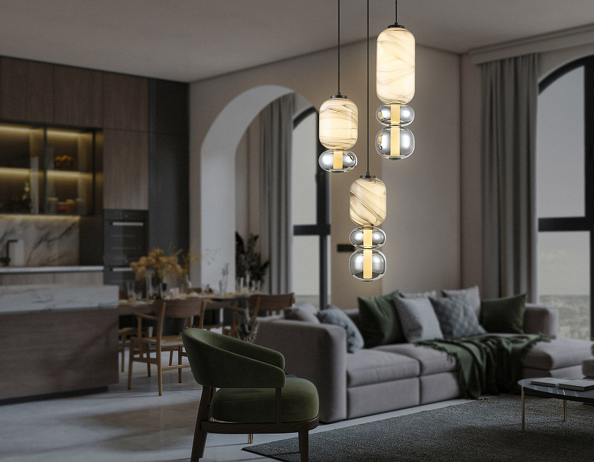 LH11036/3 BK/MG/SM черный/мраморно-серый/дымчатый 40W 3000K D410*2050