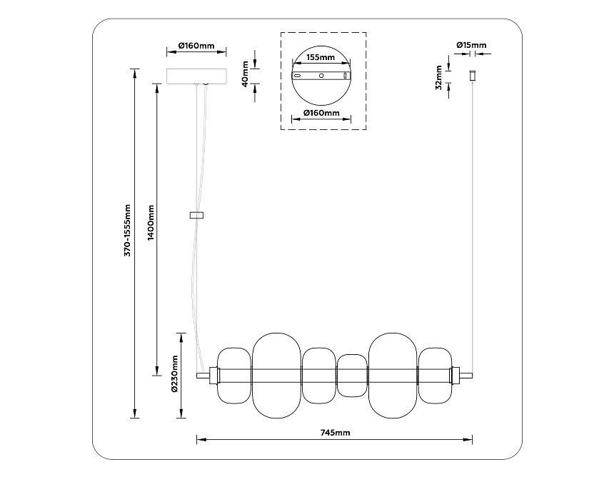 LH11072 BK/SM черный/дымчатый 36W 3000K 745*230*230