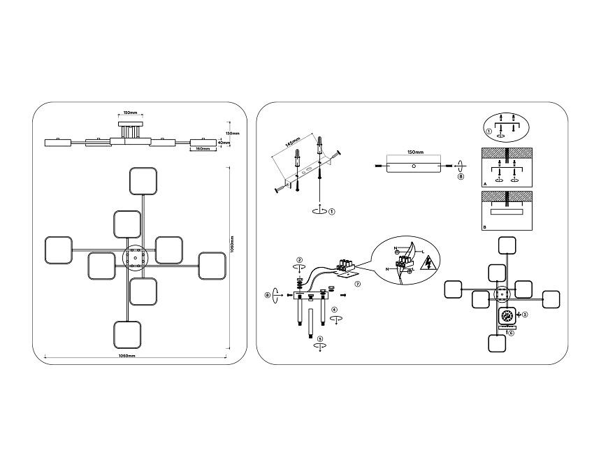 FL516346/8 WH/GD белый/золото 144W 3000-6000K 1060*1060*150 (без ПДУ)