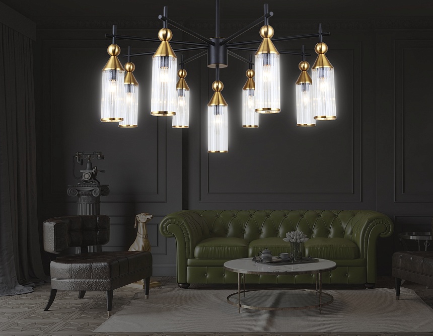 LH55258/9 BK/BS/CL черный/латунь/прозрачный E14*9 max 40W D770*530