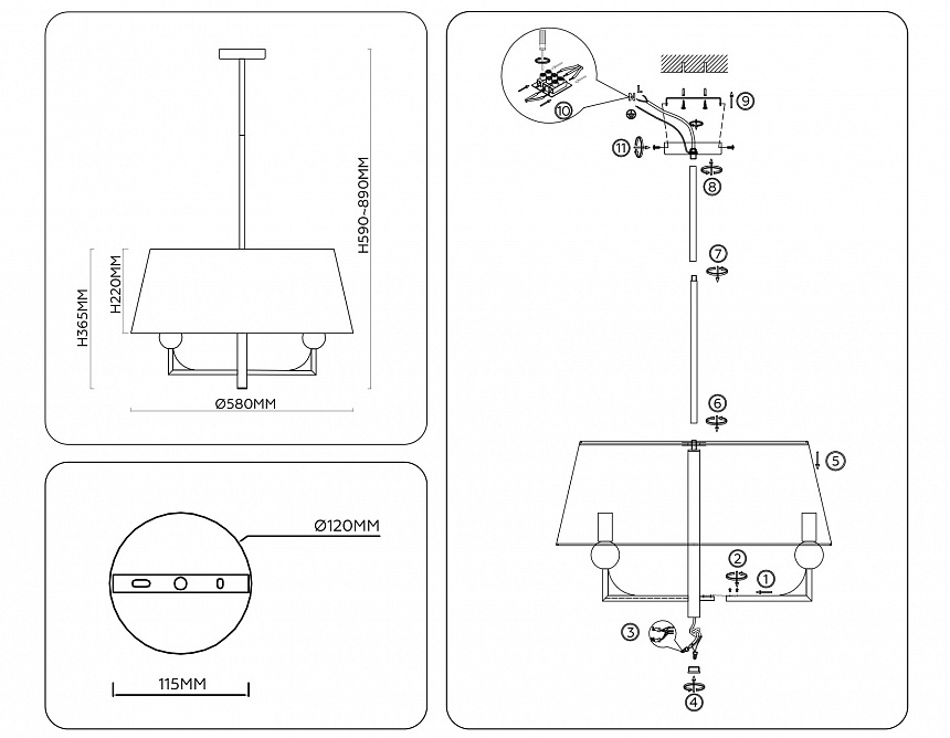 LH75150/5 BK/FR черный/белый матовый E14*5 max 40W D580*590 LH75150/5 BK/FR черный/белый матовый E14*5 max 40W D580*590