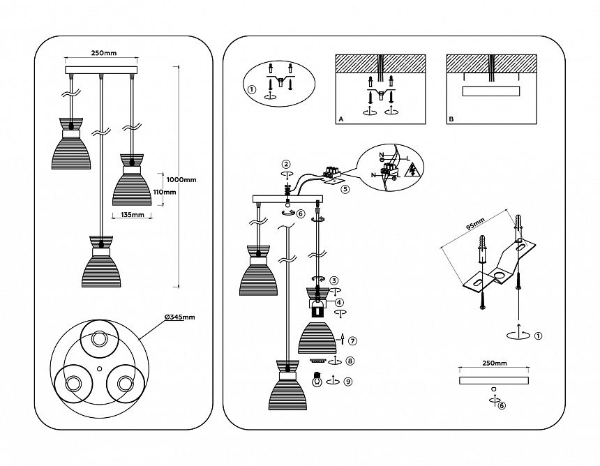 TR3402/3 FGD золото E27/3 max 60W D345*1000