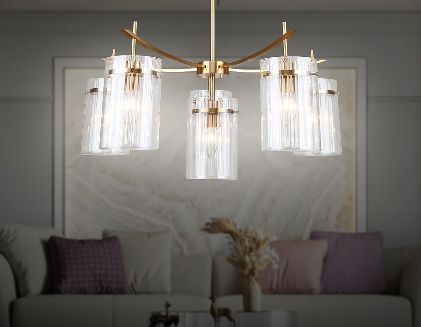 LH56031/5+1 BS/CL латунь/прозрачный E14*6 max 40W D680*1200