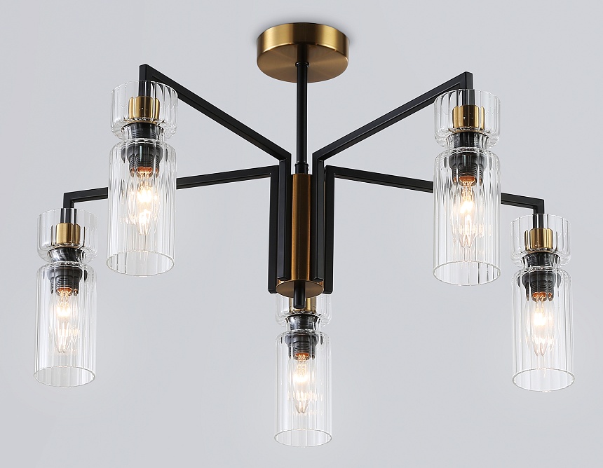 LH56113/5 BK/BS/CL черный/латунь/прозрачный E14*5 max 40W D605*350