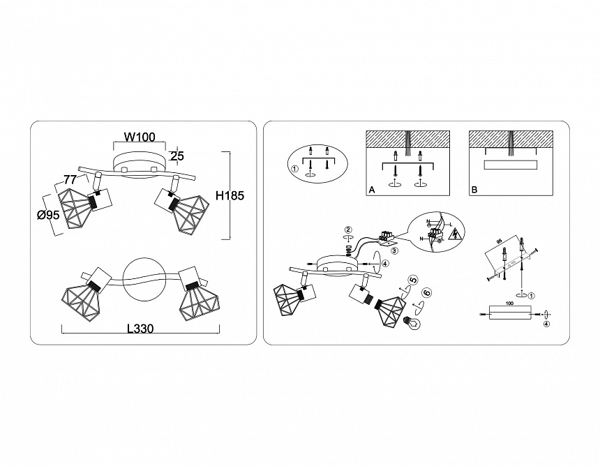 TR8656/2 BK/GD черный/золото E14/2 max 60W 330*100*185