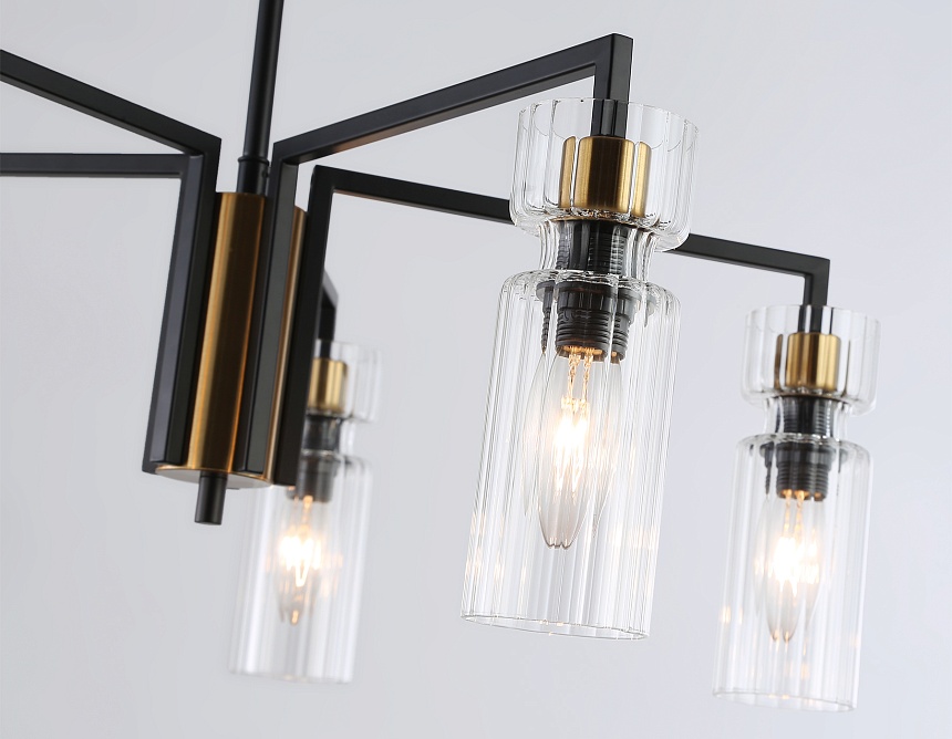 LH56113/5 BK/BS/CL черный/латунь/прозрачный E14*5 max 40W D605*350