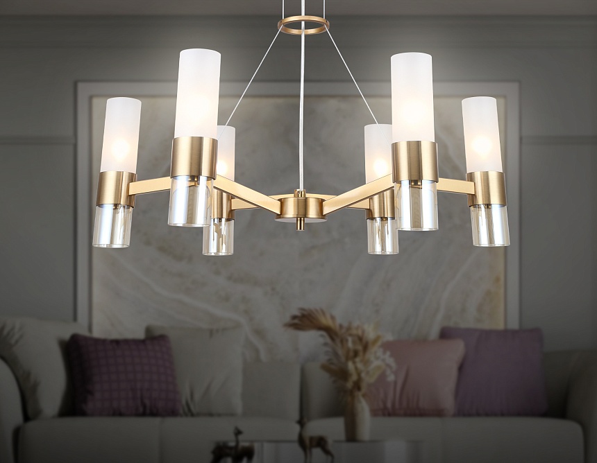 LH55114/6 BS/FR/TI латунь/белый матовый/янтарь E14*6 max 40W D650*1080