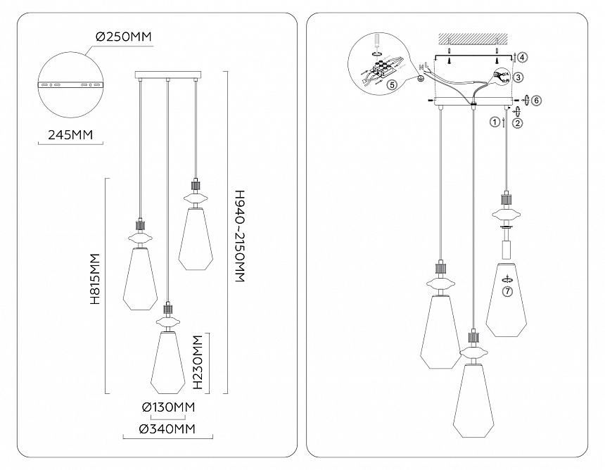 LH53302/3 BS/CL латунь/прозрачный E14*3 max 40W D340*2150