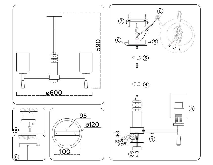 LH56251/5 SN/FR никель/белый матовый E27/5 max 60W D600*590