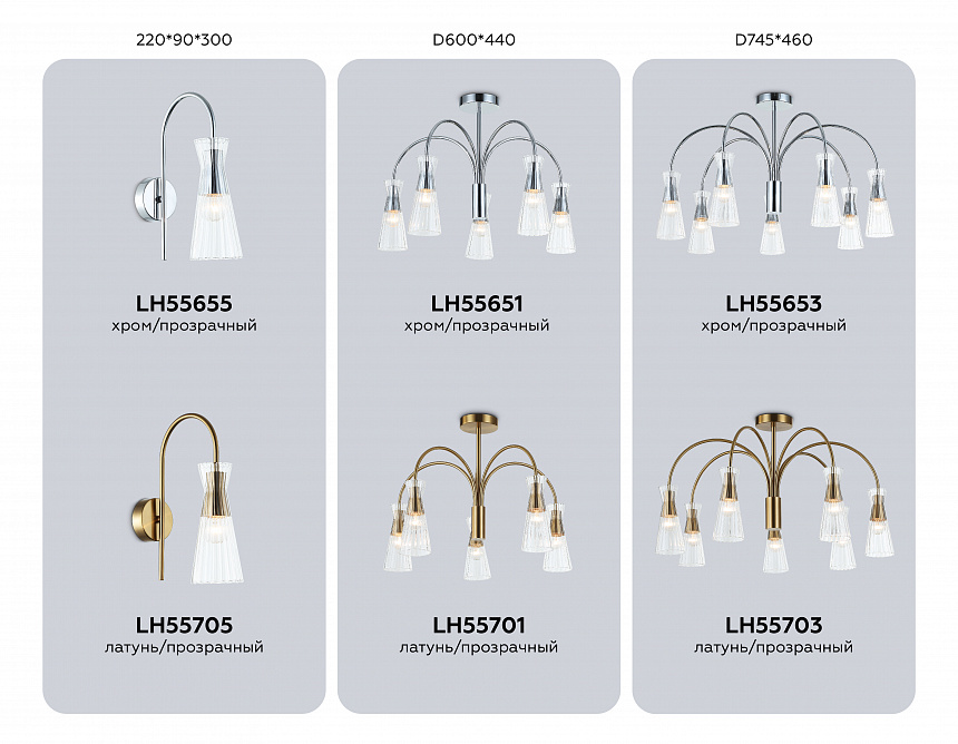 LH55701/5 BS/CL латунь/прозрачный E14*5 max 40W D600*440