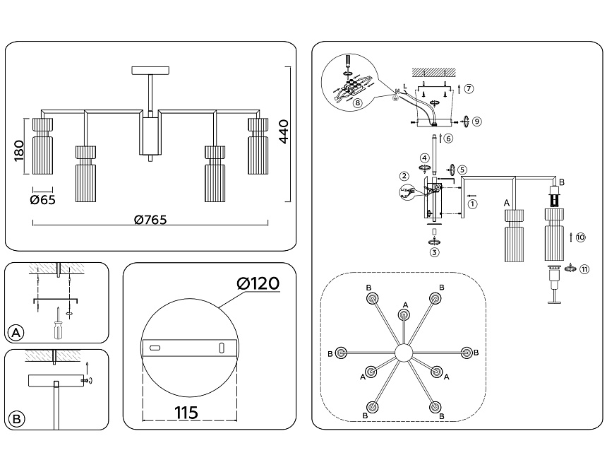 LH56117/9 BK/BS/CL черный/латунь/прозрачный E14*9 max 40W D765*440