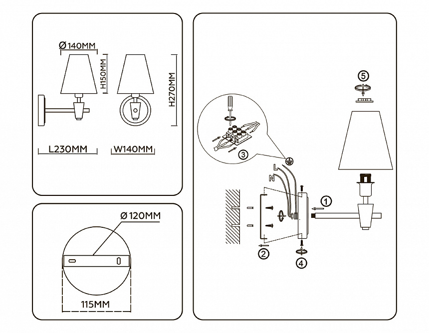 LH75047 BS/WH латунь/белый E14 max 40W 230*140*270