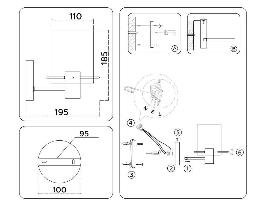 LH57045 BK/DBS/SM черный/темная латунь/дымчатый E14 max 40W 195*110*185