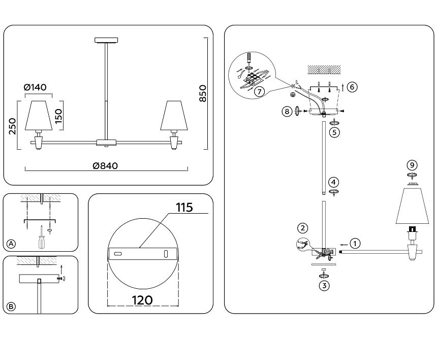LH75053/7 BS/GN латунь/зеленый E14*7 max 40W D840*580