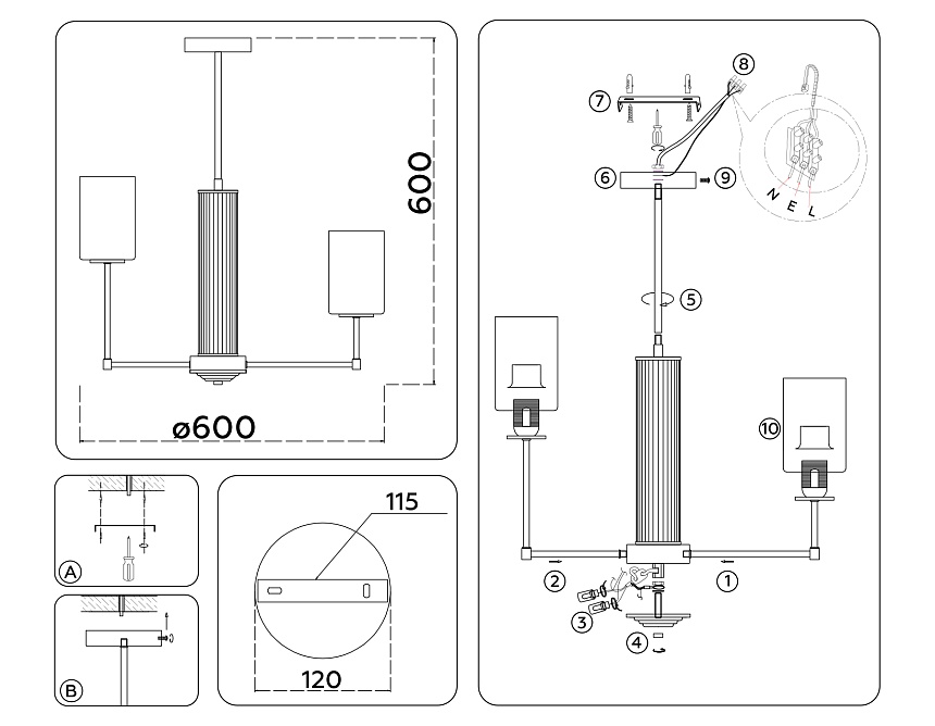 LH56215/6 BS/FR латунь/белый матовый E27/6 max 60W D600*600