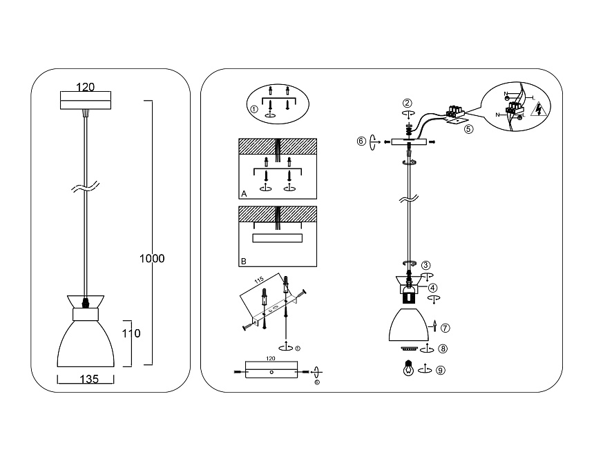 TR8468 BK/FGD черный/золото E27 max 60W D130*1000