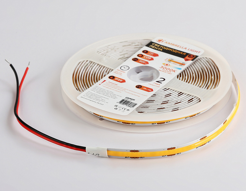 GS4651 COB 320Led/ 10W m/ 24V IP20 3000K/ 5000*8*1.54mm (2 конт.)