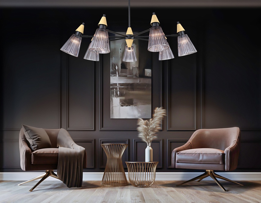 LH58116/7 BK/LW/SM черный/светлое дерево/дымчатый E14*7 max 40W D750*390