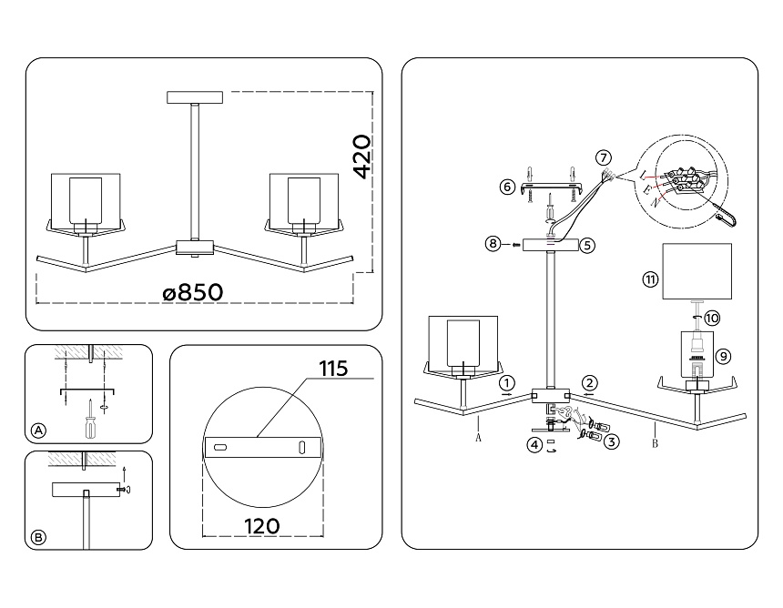 LH57002/6 SN/FR никель/белый матовый E14/6 max 40W D850*420