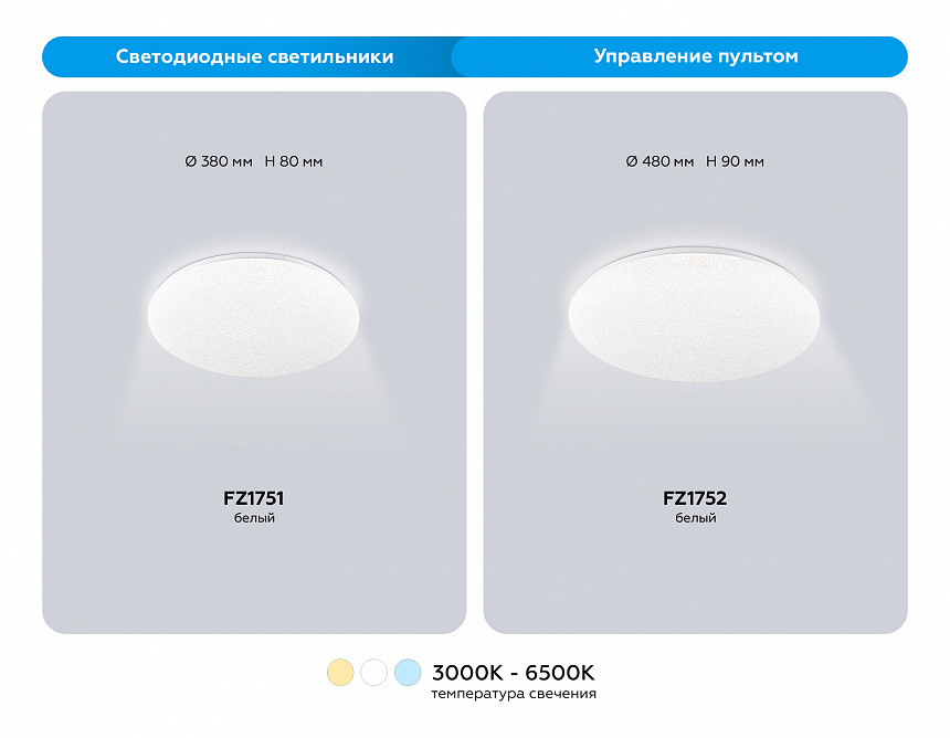 FZ1752 WH белый IP20 60W 3000-6500K 480*90 (ПДУ ИК) FZ1752 WH белый IP20 60W 3000-6500K 480*90 (ПДУ ИК)