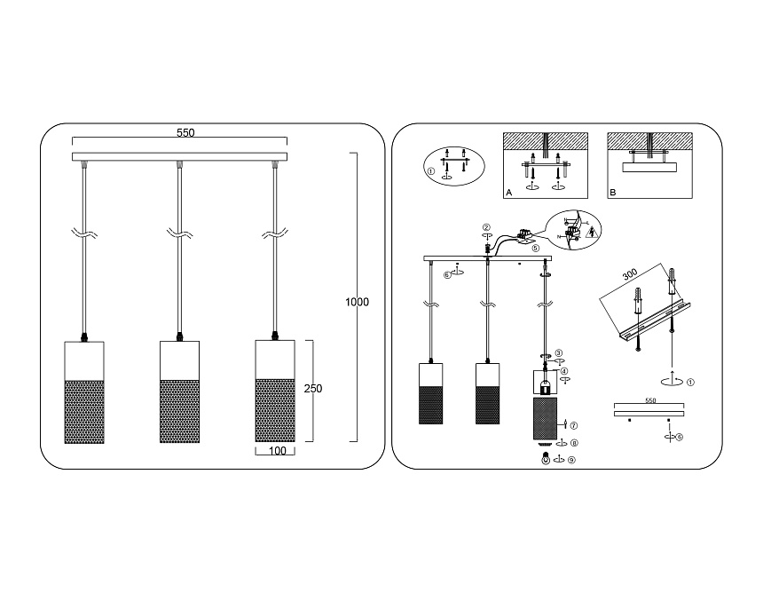 TR8501/3 BK черный E27/3 max 60W 550*100*1000