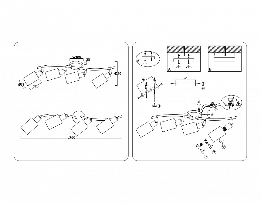 TR8723/4 BK/WD черный/дерево E14/4 max 60W 760*100*210