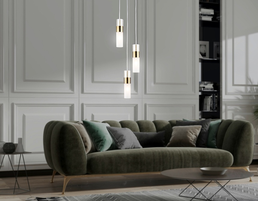 LH55112/3 BS/FR/TI латунь/белый матовый/янтарь E14*3 max 40W D220*1200