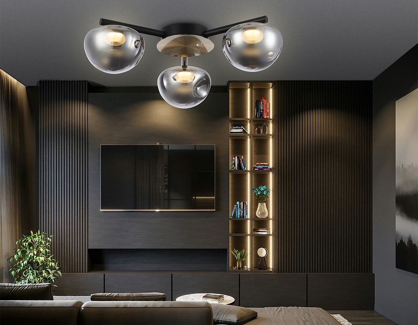 LH12006/3 BK/GD/SM черный/золото/дымчатый 18W 3000K D640*170