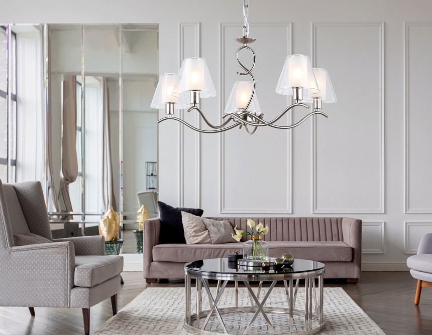 LH57081/5 SN/FR никель/белый матовый E14/5 max 40W D690*790