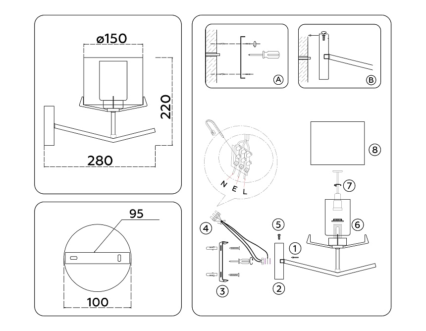 LH57010 BS/FR латунь/белый матовый E14 max 40W 280*150*220