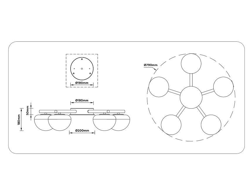 LH12009/5 BK/GD/SM черный/золото/дымчатый 30W 3000K D790*180