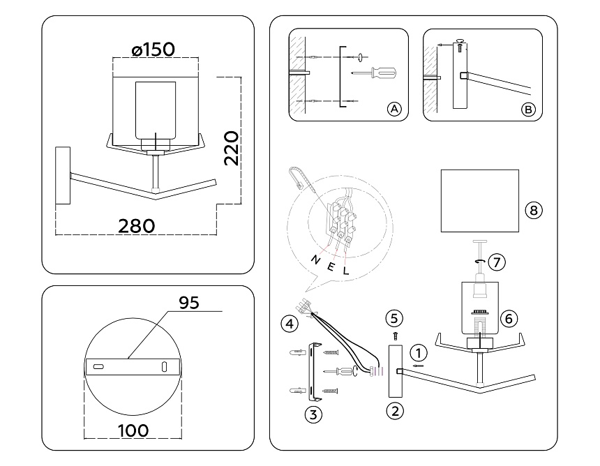 LH57004 SN/FR никель/белый матовый E14 max 40W 280*150*220